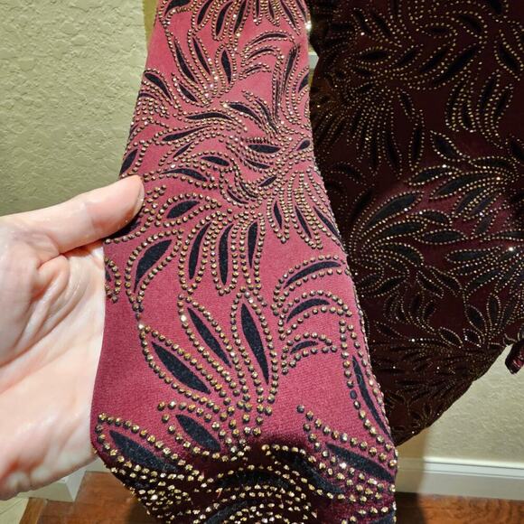 Windsor Burgundy Velvet Jeweled Mini Dress M Cowl Back Bodycon Holiday Party - Picture 6 of 13